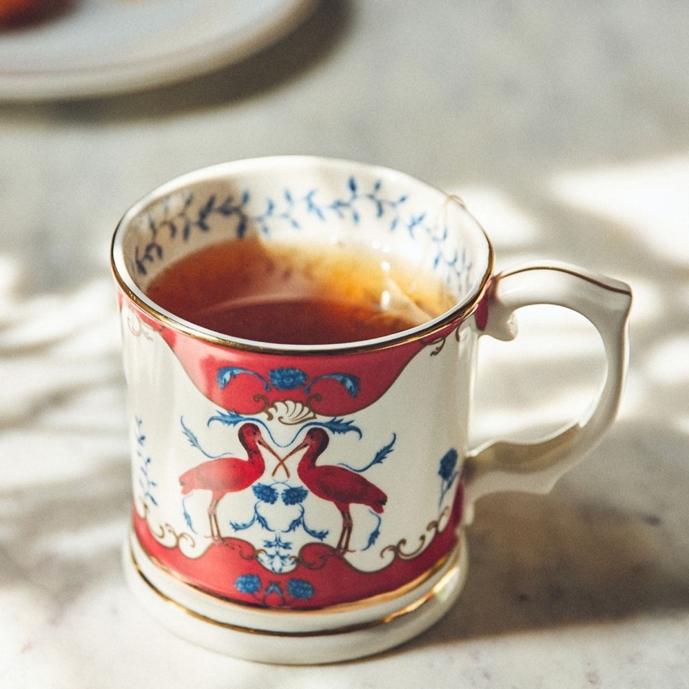 New Never Used Anthropologie Mug with Red and Blue Bird Design
